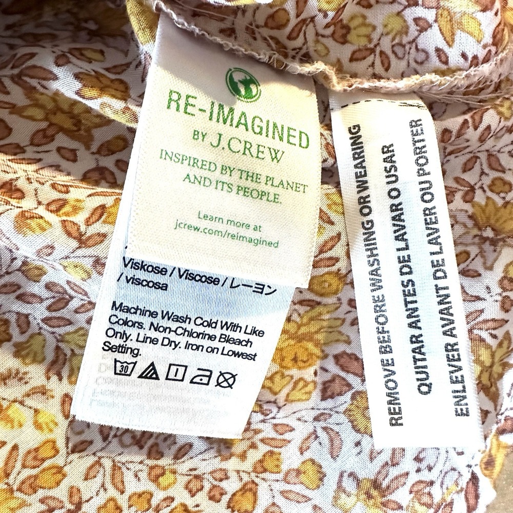 J‎ Crew sz 10 Puff-Sleeve V-Neck Top Yellow Scattered Blooms Floral Print - Picture 11 of 16